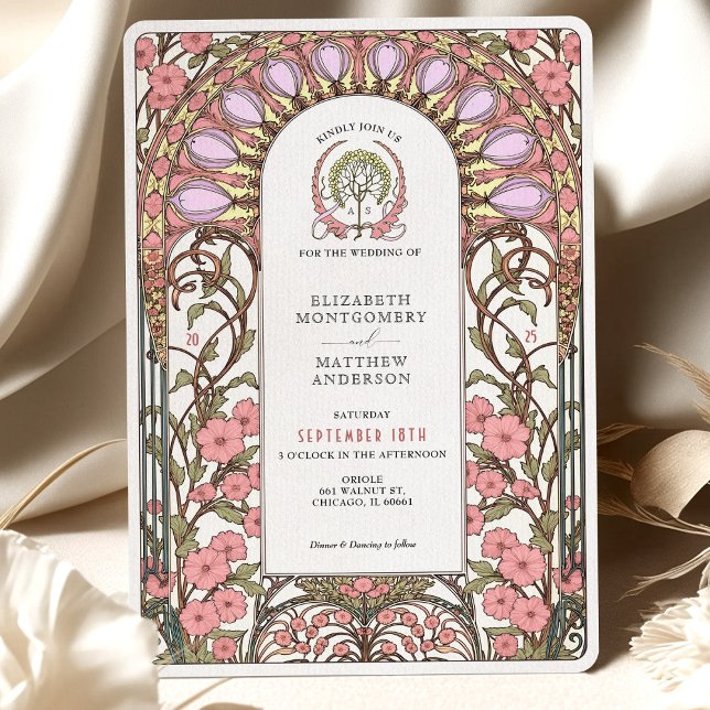 Invitación Pastel Lilac y suave Boda Art Nouveau rosa (Subido por el creador)