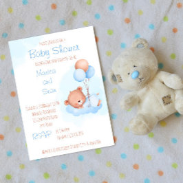 Invitación Pastel lindo oso de peluche con globos de ducha be