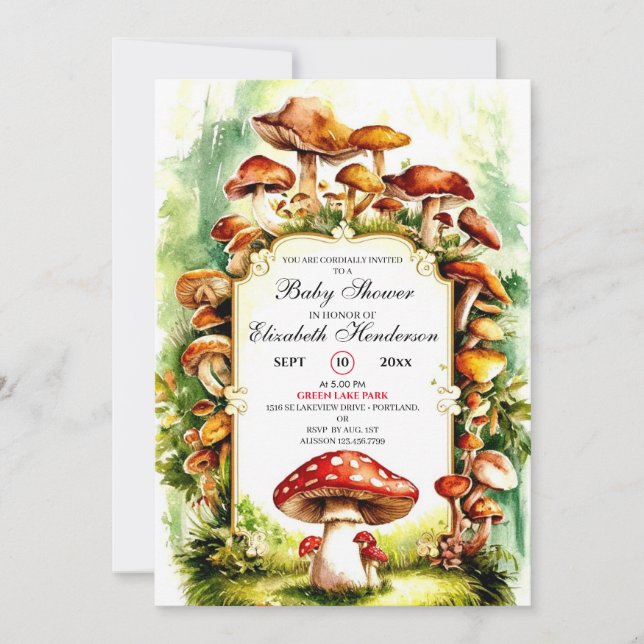 Invitación Pastel Little Mushroom Baby Shower (Anverso)