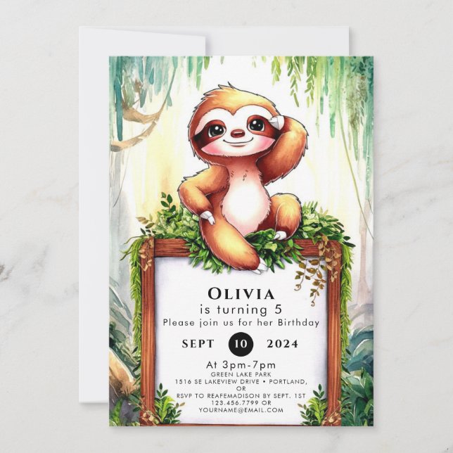 Invitación Pastel Little Sloth Cumpleaños (Anverso)