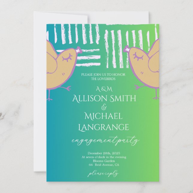 Invitación Pastel Lovebirds Engagement Party (Anverso)