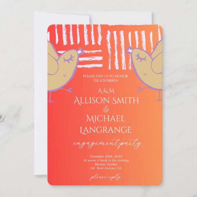Invitación Pastel Lovebirds Engagement Party (Anverso)