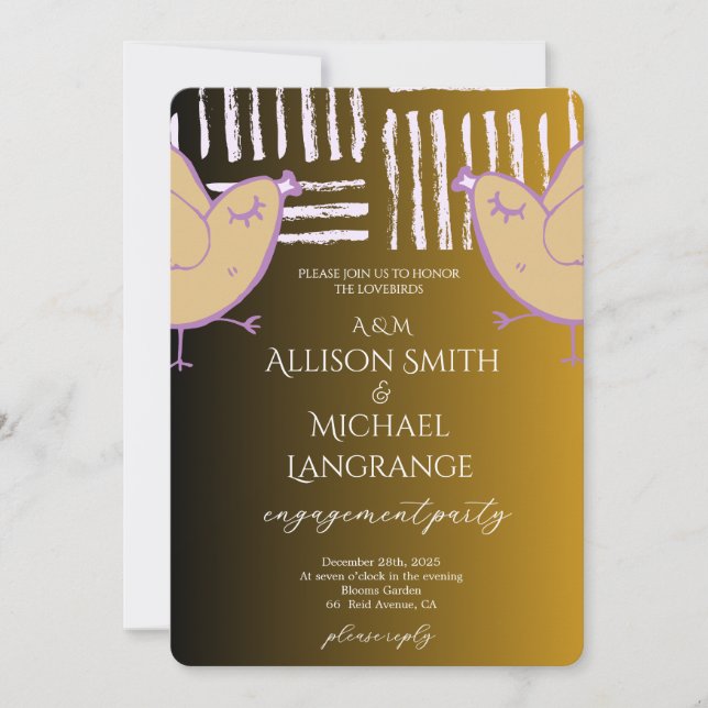 Invitación Pastel Lovebirds Engagement Party (Anverso)