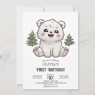 Invitación Pastel Lovely Polar Bear 1er cumpleaños Digital