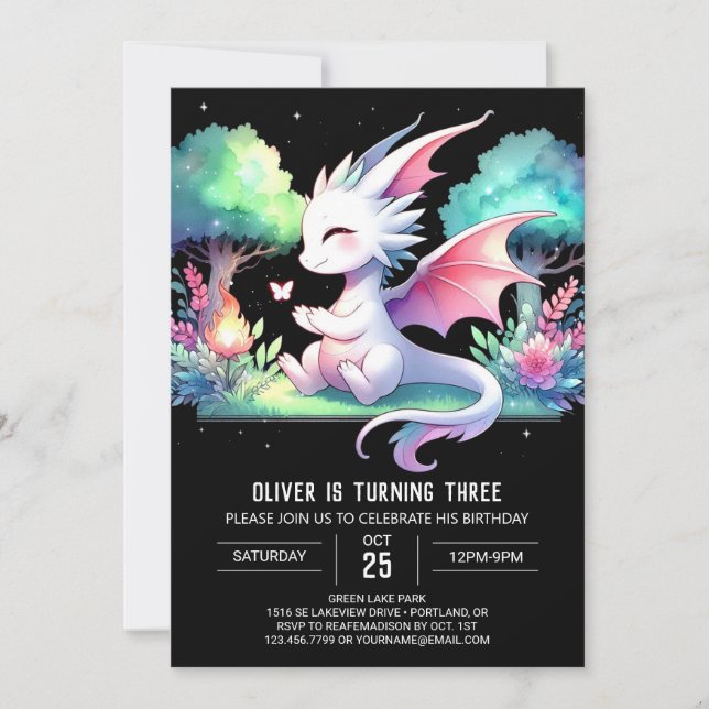 Invitación Pastel Magical Dragon Birthday (Anverso)