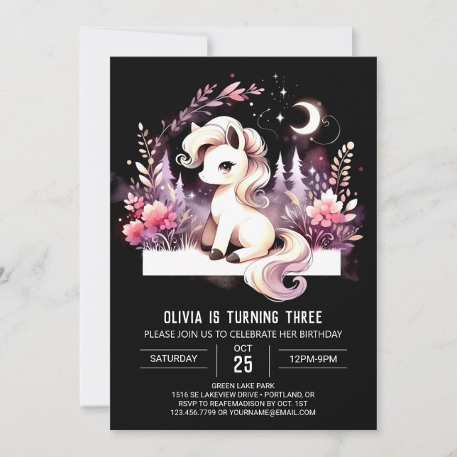Invitación Pastel Magical Horse Cumpleaños (Anverso)