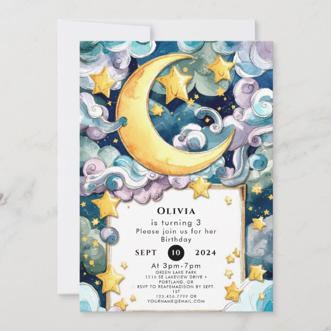 Invitación Pastel Magical Moon Cumpleaños (Anverso)