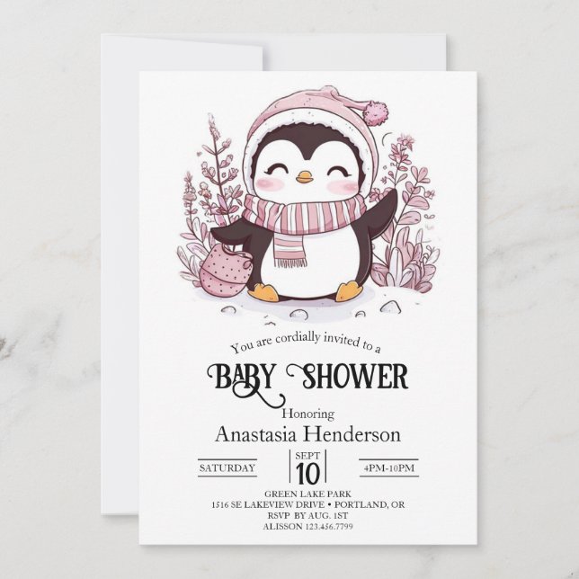 Invitación Pastel Magical Penguin Baby Shower (Anverso)