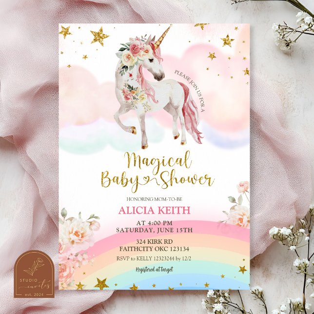 Invitación Pastel Magical Unicorn Baby Shower (Subido por el creador)