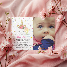 Invitación Pastel Mágico de Unicornio Foto | Cumpleaños de Cu