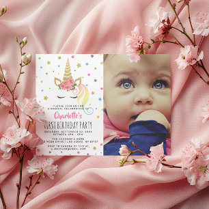 Invitación Pastel Mágico de Unicornio Foto   Cumpleaños de Cu