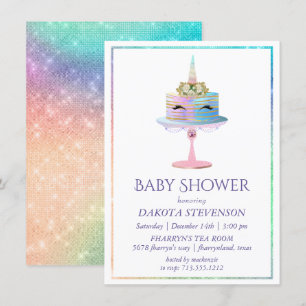 Invitación Pastel magico unicornio   Ducha acuarela de fantas