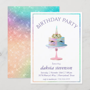 Invitación Pastel magico unicornio Fantasy Watercolor Birda