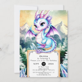 Invitación Pastel Majestic Cute Dragon Cumpleaños