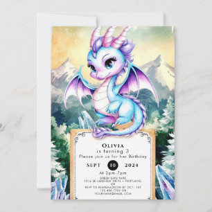 Invitación Pastel Majestic Cute Dragon Cumpleaños