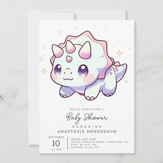 Invitación Pastel Majestic Dinosaur Baby Shower (Anverso)