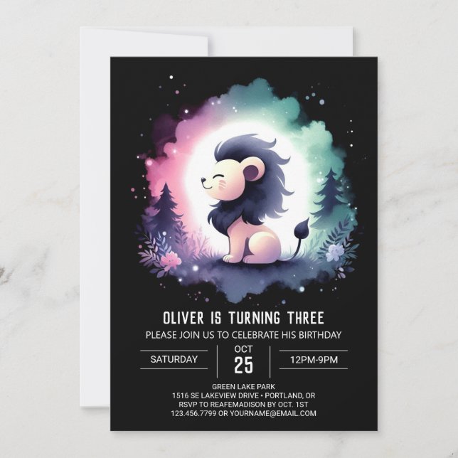 Invitación Pastel Majestic León Cumpleaños (Anverso)