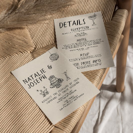 Invitación Pastel manuscrito ilustrado todo en un Boda