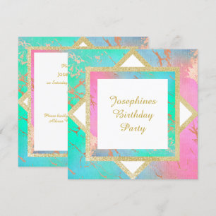 INVITACIÓN PASTEL MÁRMOL DORADO CUMPLEAÑOS CAPAS PERSONALIZAD