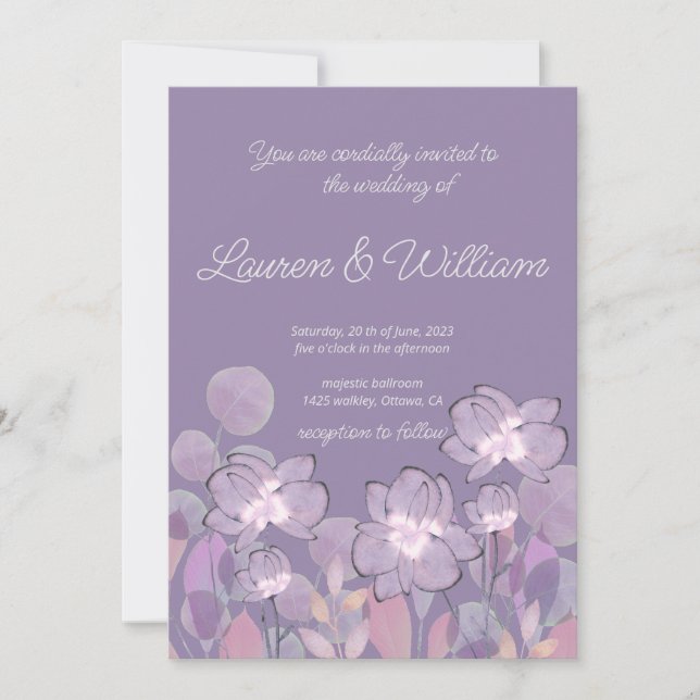 Invitación Pastel mauve morado rubor boda floral (Anverso)