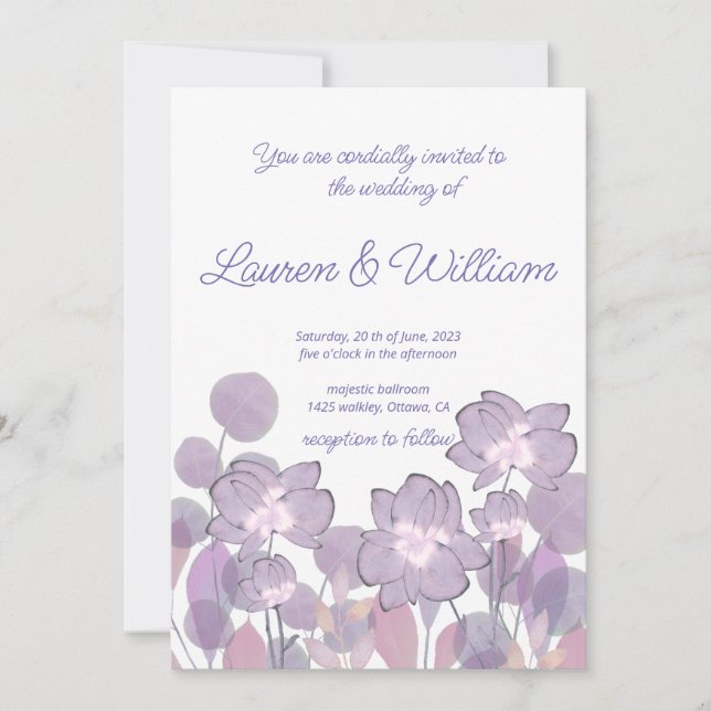 Invitación Pastel mauve morado rubor boda floral (Anverso)