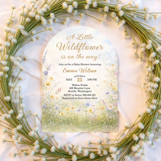 Invitación Pastel Meadow Arch Wildflower Baby in Bloom (Subido por el creador)