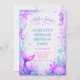 Invitación Pastel Mermaid Birthday Invitation Purple