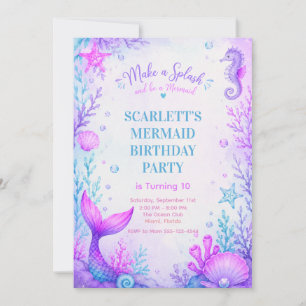 Invitación Pastel Mermaid Birthday Invitation Purple