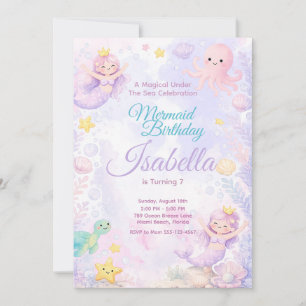 Invitación Pastel Mermaid Birthday Invitation Under The Sea