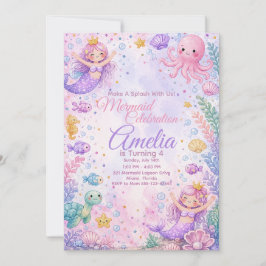 Invitación Pastel Mermaid Celebration Invitation Editable
