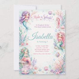 Invitación Pastel Mermaid Coral Garden Birthday