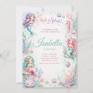 Invitación Pastel Mermaid Coral Garden Birthday