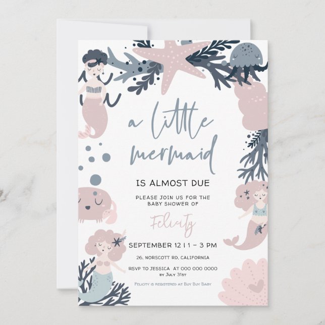 Invitación Pastel Mermaid Under the Sea Baby Shower (Anverso)