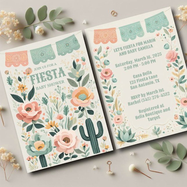 Invitación Pastel Mexicano Fiesta Baby Shower (Soft pastels and festive florals make this Mexican fiesta invitation perfect for a baby shower!)