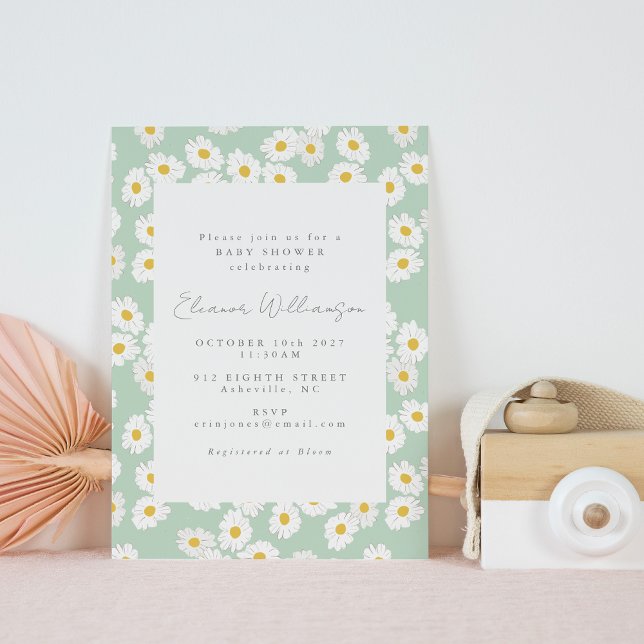 Invitación Pastel Mint Green Daisy Flower Cute Baby Shower (Subido por el creador)