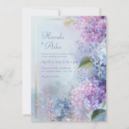 Invitación Pastel Misty Hydrangea Gilded Gold Frame Wedding