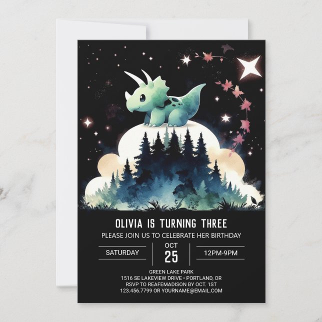 Invitación Pastel Moda Triceratops (Anverso)