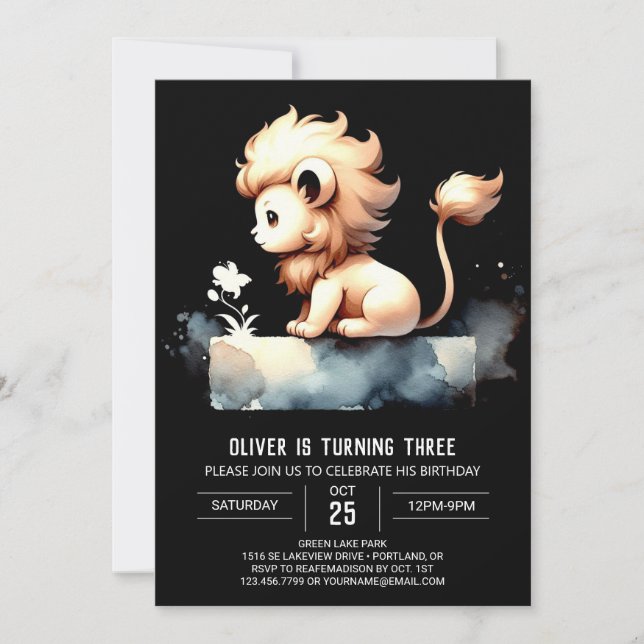 Invitación Pastel Modern Lion Birthday (Anverso)