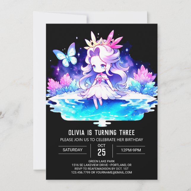 Invitación Pastel Modern Princess Birthday (Anverso)