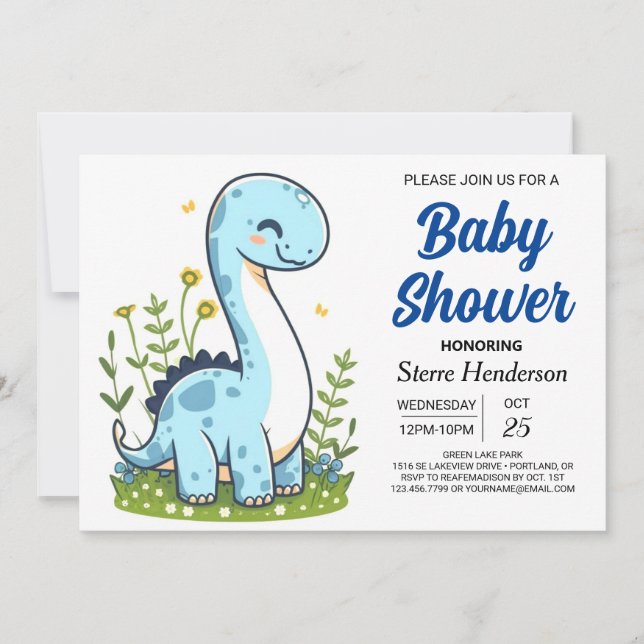Invitación Pastel moderno en línea Dinosaur Boy Baby Shower (Anverso)