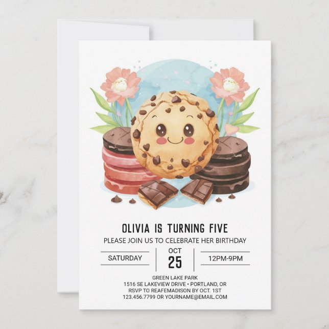 Invitación Pastel Moderno Watercolor Cookies Cumpleaños (Anverso)