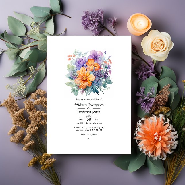 Invitación Pastel morado, Naranja y Boda floral de menta (Subido por el creador)