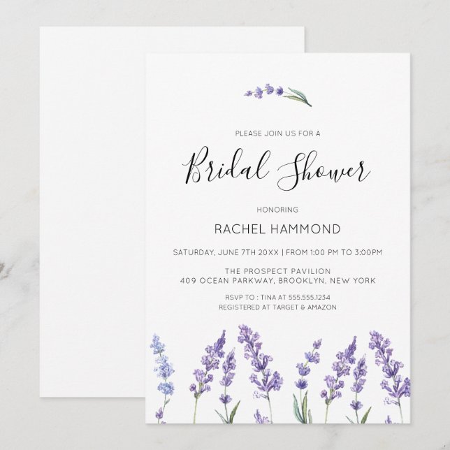 Invitación Pastel Morple Floral Bridal Shower (Anverso / Reverso)