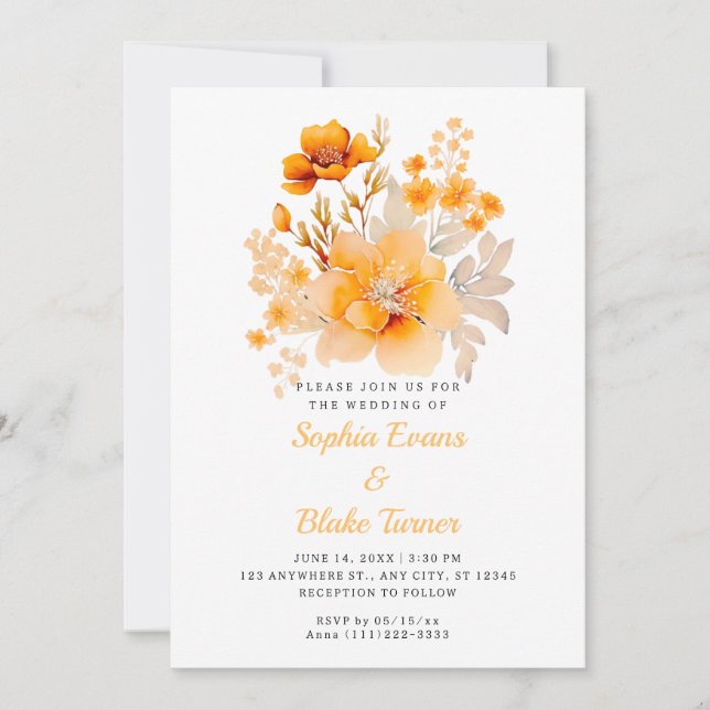 Invitación Pastel Naranja Floral Bouquet Fall Naranja Boda (Anverso)