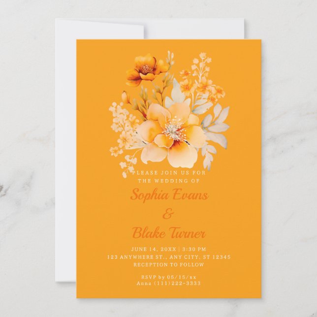 Invitación Pastel Naranja Floral Bouquet Fall Naranja Boda (Anverso)