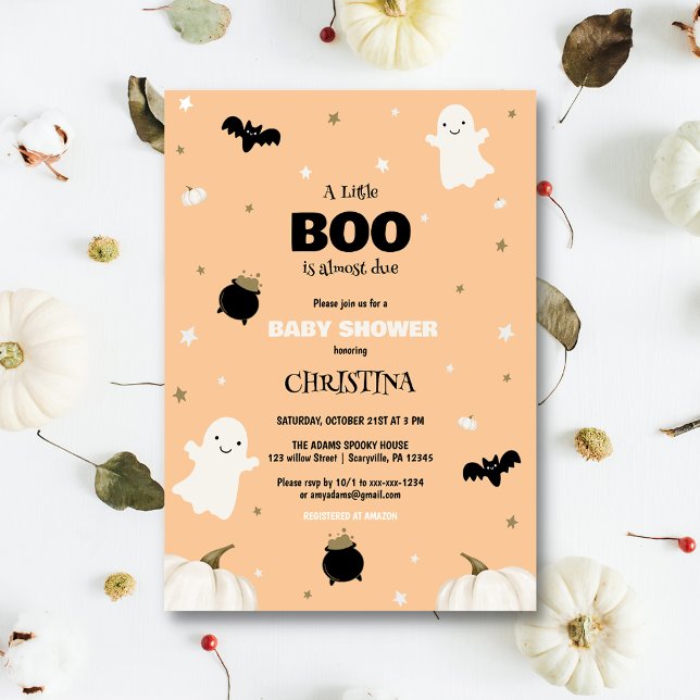 Invitación Pastel Naranja Halloween Little Boo Baby Shower (Subido por el creador)
