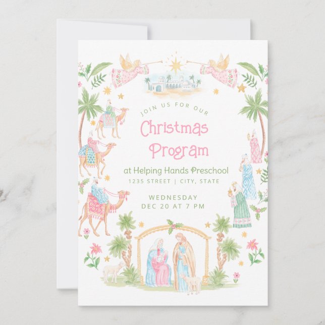 Invitación Pastel Nativity Christmas Program | Preschool (Anverso)