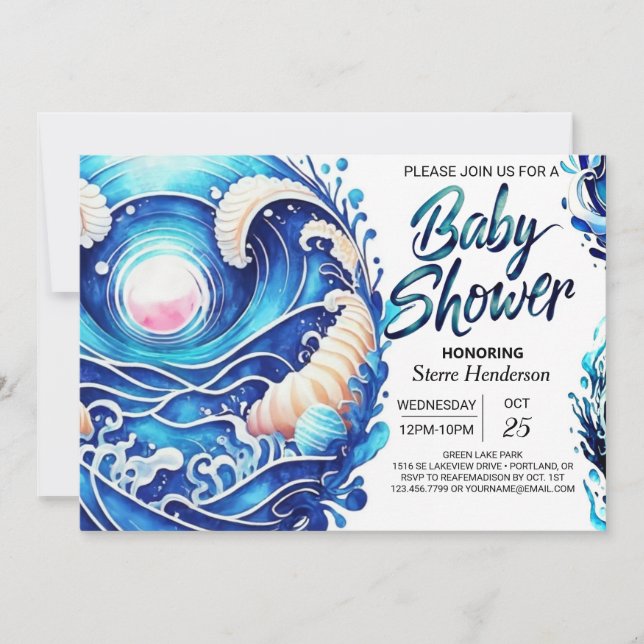 Invitación Pastel Nautical Waves Baby Shower (Anverso)
