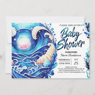 Invitación Pastel Nautical Waves Baby Shower