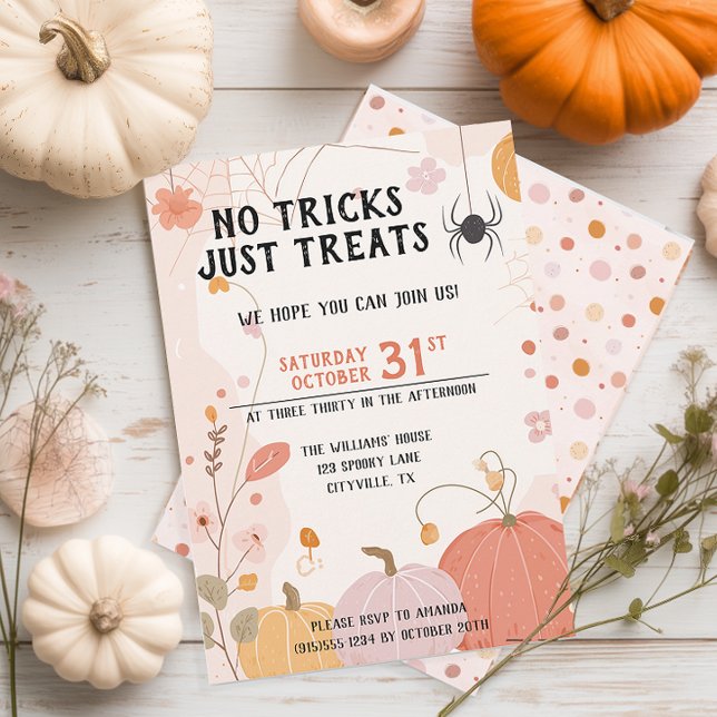 Invitación Pastel No Tricks Just trata A Los Niños Halloween (Cute Kid's Halloween Party Invitation)